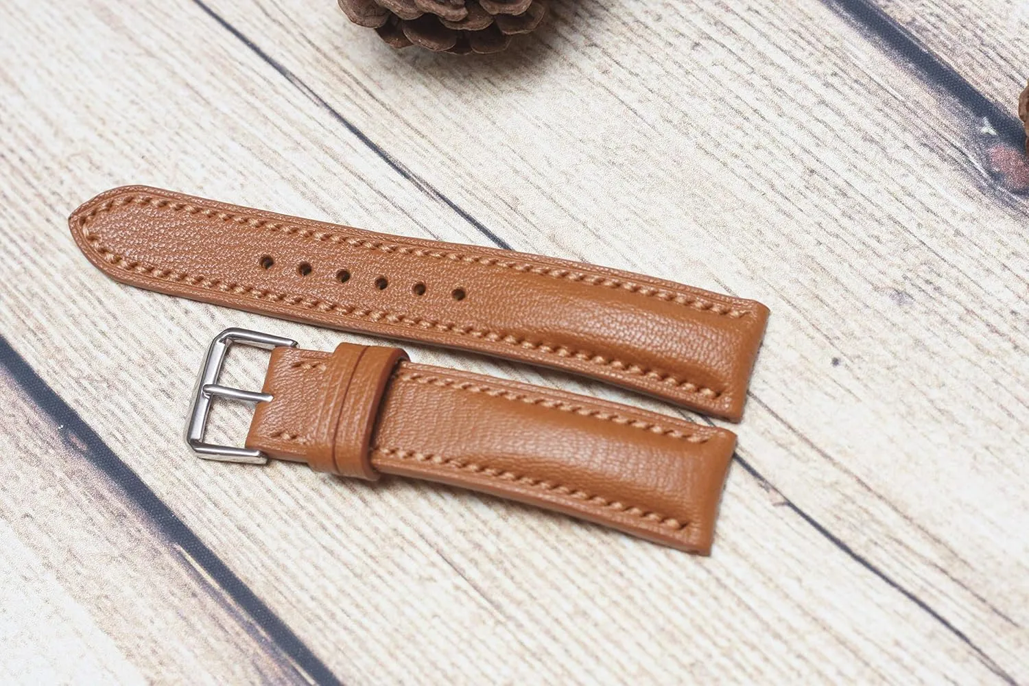 Grain risky immediate rainwater dram overt Goat Watch Strap 24mm/22mm/20mm/18mm Brown Alran Sully Leather Watch Band, Full 