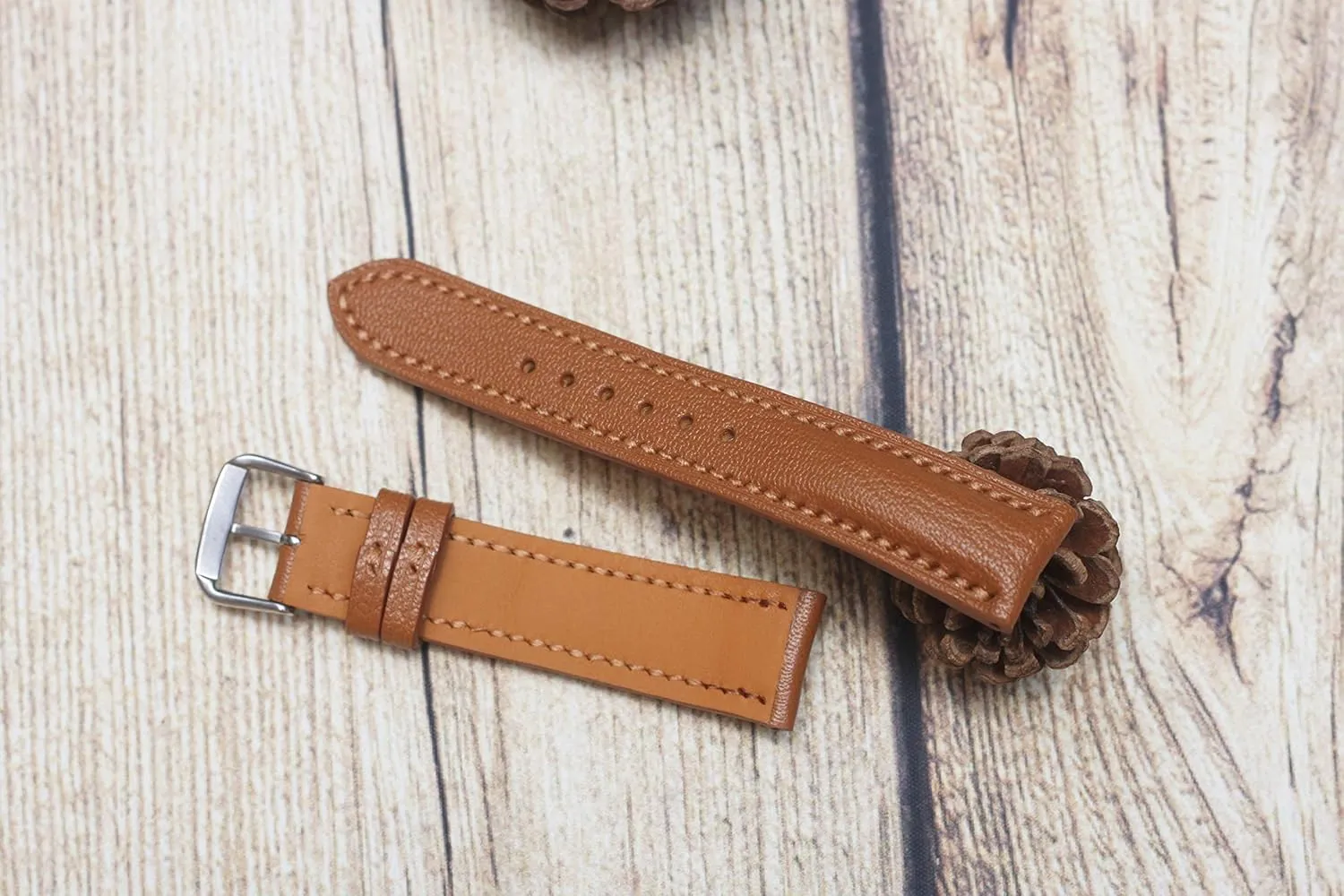 Grain risky immediate rainwater dram overt Goat Watch Strap 24mm/22mm/20mm/18mm Brown Alran Sully Leather Watch Band, Full 