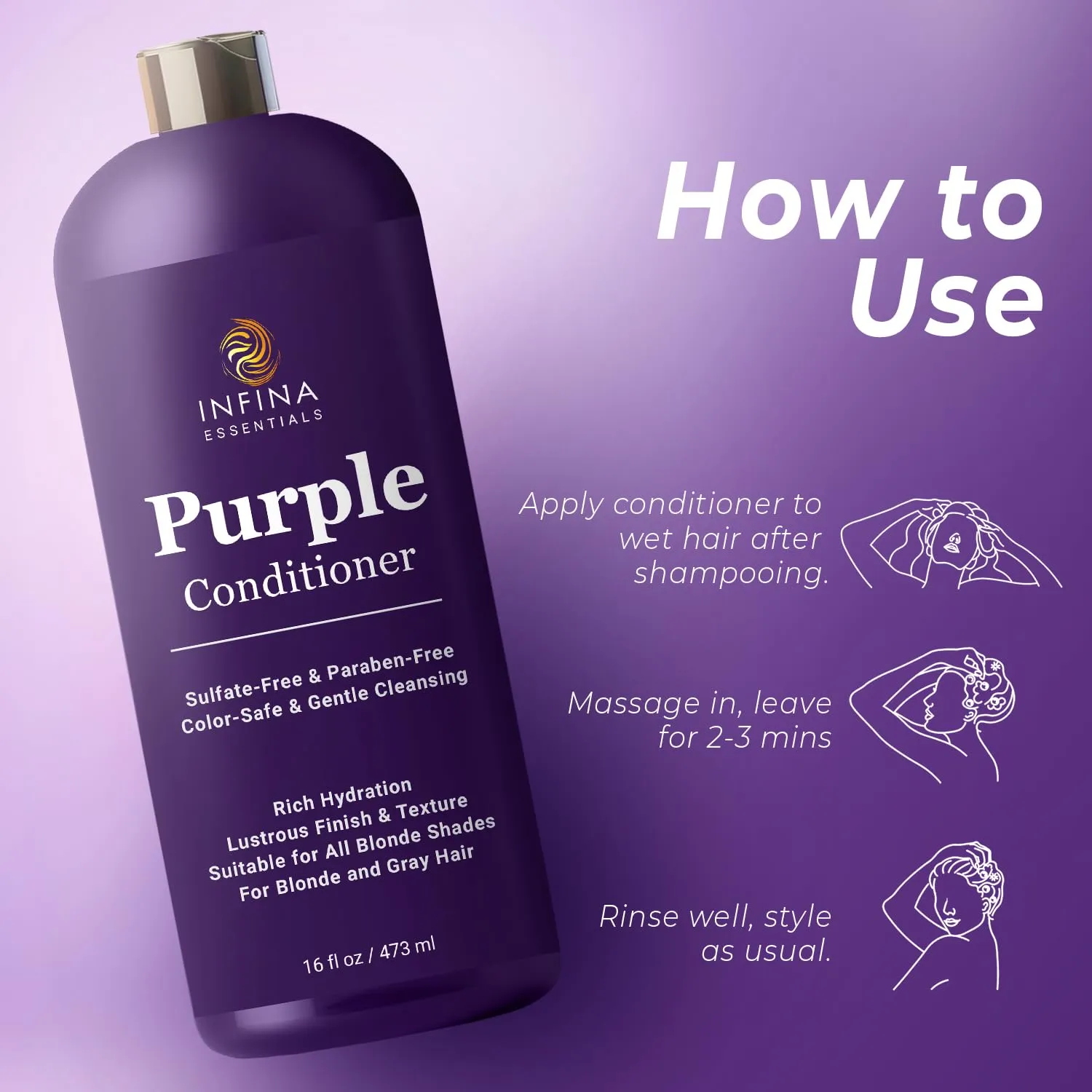 Grey, Brassy, Silver & Color Treated Hair - Sulfate Free, Enriched with Coconut Oil, Aloe Vera & Collagen - Blonde Toner Nourishes & Hydrates, Gothic 16 fl oz Purple Conditioner for Blonde, 