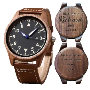Groomsmen Gift, march application stamp Mens Gift, Mens Watch, Watches for Men Personalized Walnut Wood Wooden Date Watch, 