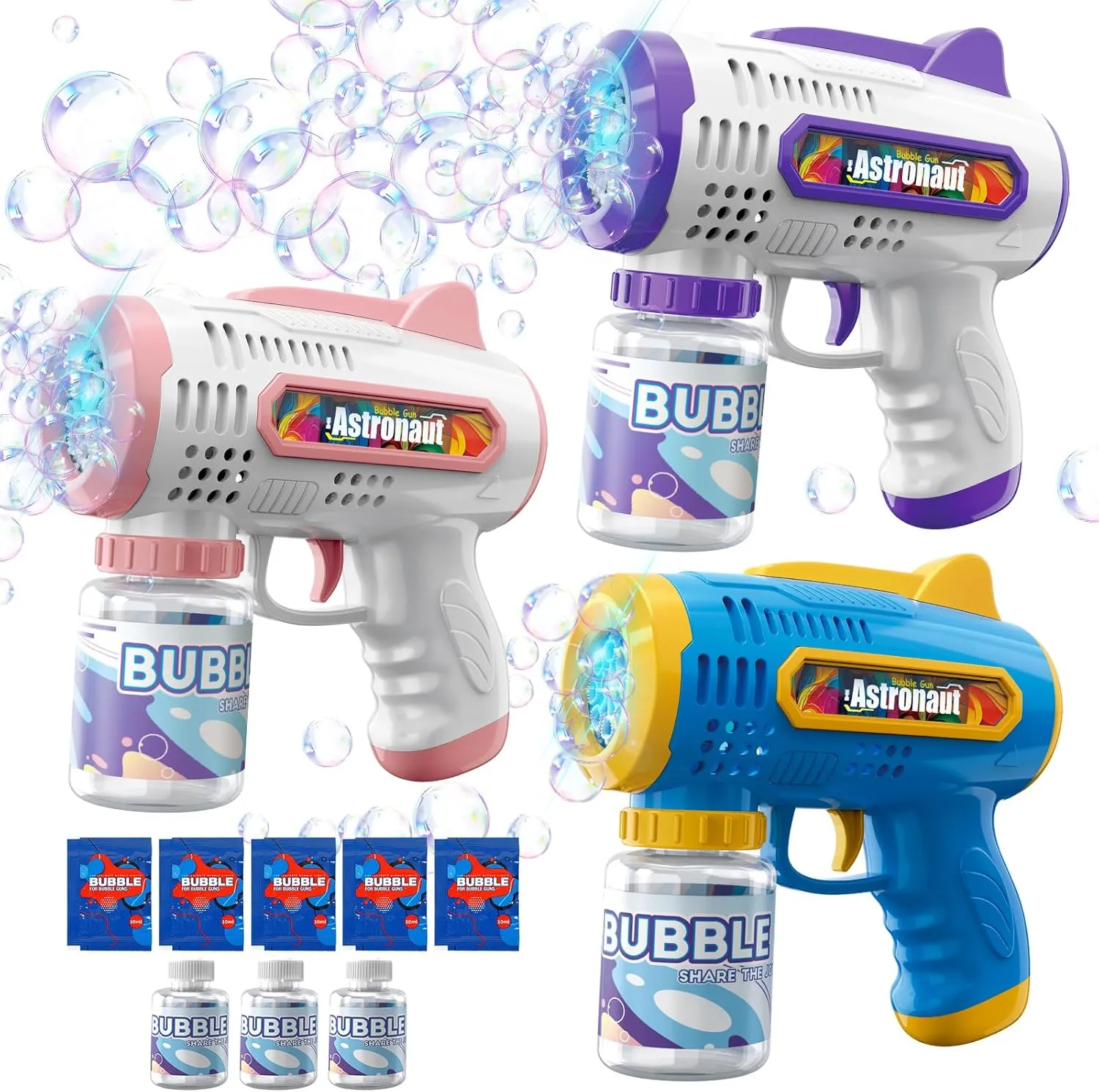 Guns with Bubbles Solution: Automatic Bubble Maker Machine for Boys Girls, Bubble Guns Outdoor Toys for Toddlers, Party, Wedding Birthday Gifts for compatible capability Ages 3 4 5 6 7 8 Year Old Kid 3 Pack Bubble 