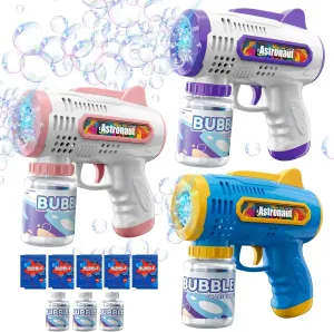 Guns with Bubbles Solution: Automatic Bubble Maker Machine for Boys Girls, Bubble Guns Outdoor Toys for Toddlers, Party, Wedding Birthday Gifts for compatible capability Ages 3 4 5 6 7 8 Year Old Kid 3 Pack Bubble 