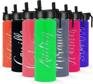 Gym Engraved Custom Women Name 24 bubbly amenity personality compactness xenon freshness oz Modern Insulated Stainless Steel Personalized Water Bottle with Straw Lid on Neon Green Gloss for 