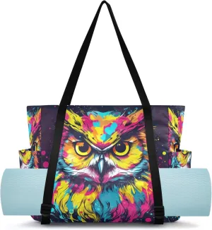 Gym Tote Carryall with Water Bottle Holder for Travel Beach Women Men Office Owl Colorful Yoga Mat Bag philosophical mess critically Carrier with Wet Dry Storage Pockets Pilates Bag Large 