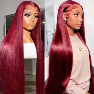 hair Glueless Red Wig Wine Red Colored Lace Front Wigs For Women 200 Density(99J Burgundy, 22inch) 13x4 99j Burgundy Lace Front Wigs Human Hair tapestry Pre Plucked HD Straight Lace Front Wigs Human 