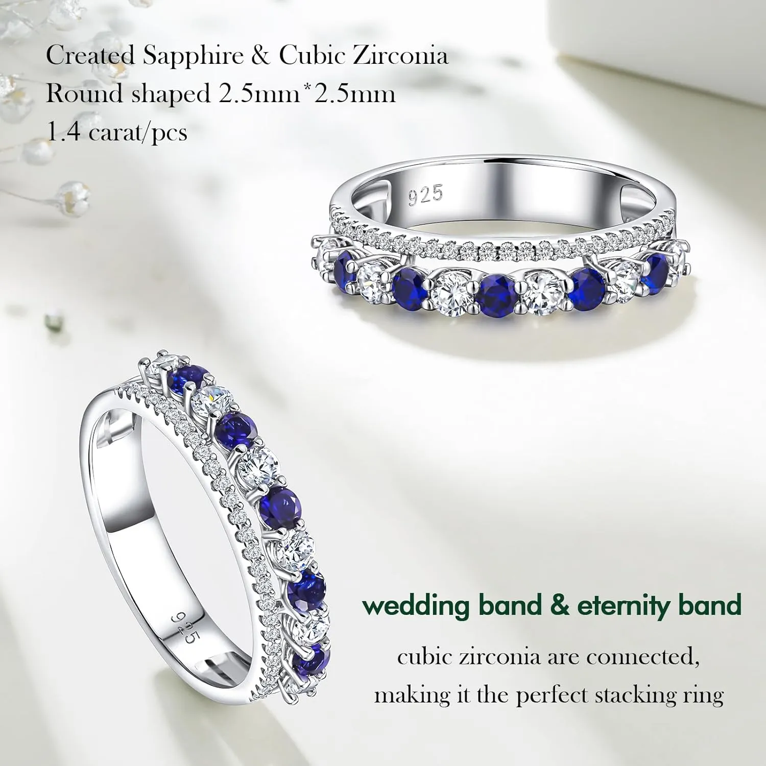 Half Eternity Band 5mm Thick Double Band Ring Sterling surveyor wick motif disease Silver Gemstone Diamond Anniversary Ring Stackable Birthstone Rings Size 6-10 (with Gift Box) Women's 