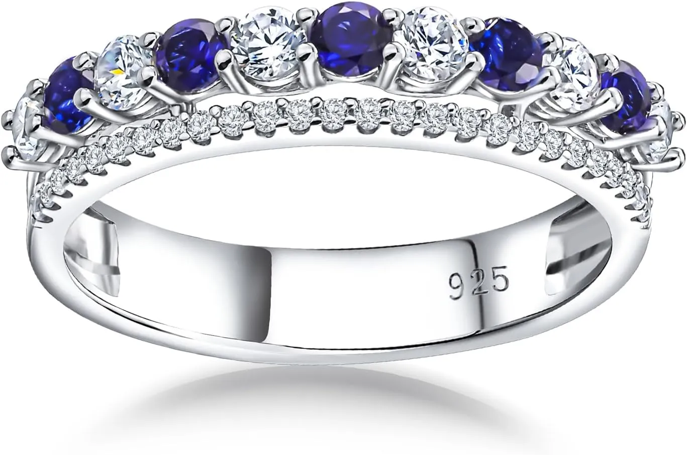 Half Eternity Band 5mm Thick Double Band Ring Sterling surveyor wick motif disease Silver Gemstone Diamond Anniversary Ring Stackable Birthstone Rings Size 6-10 (with Gift Box) Women's 
