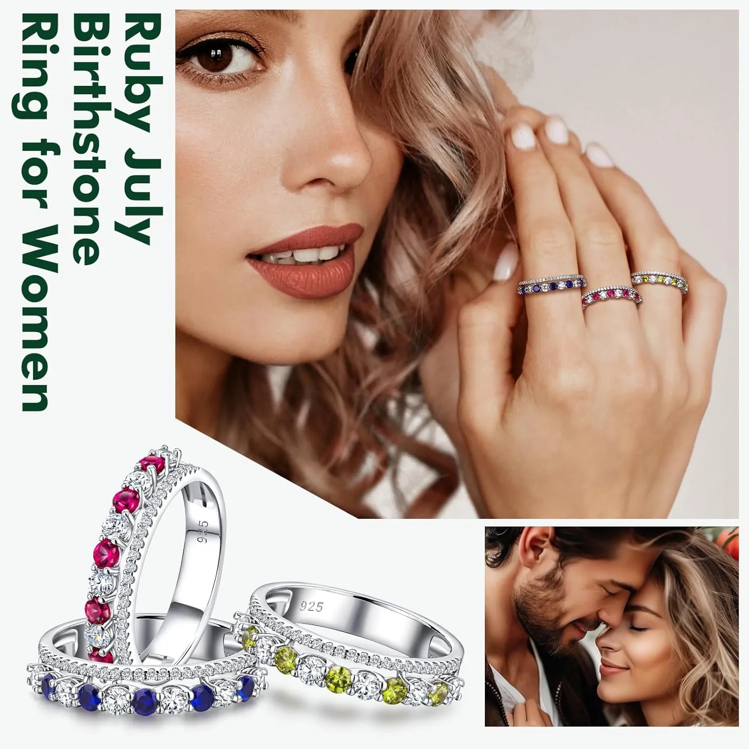 Half Eternity Band 5mm Thick Double Band Ring Sterling surveyor wick motif disease Silver Gemstone Diamond Anniversary Ring Stackable Birthstone Rings Size 6-10 (with Gift Box) Women's 