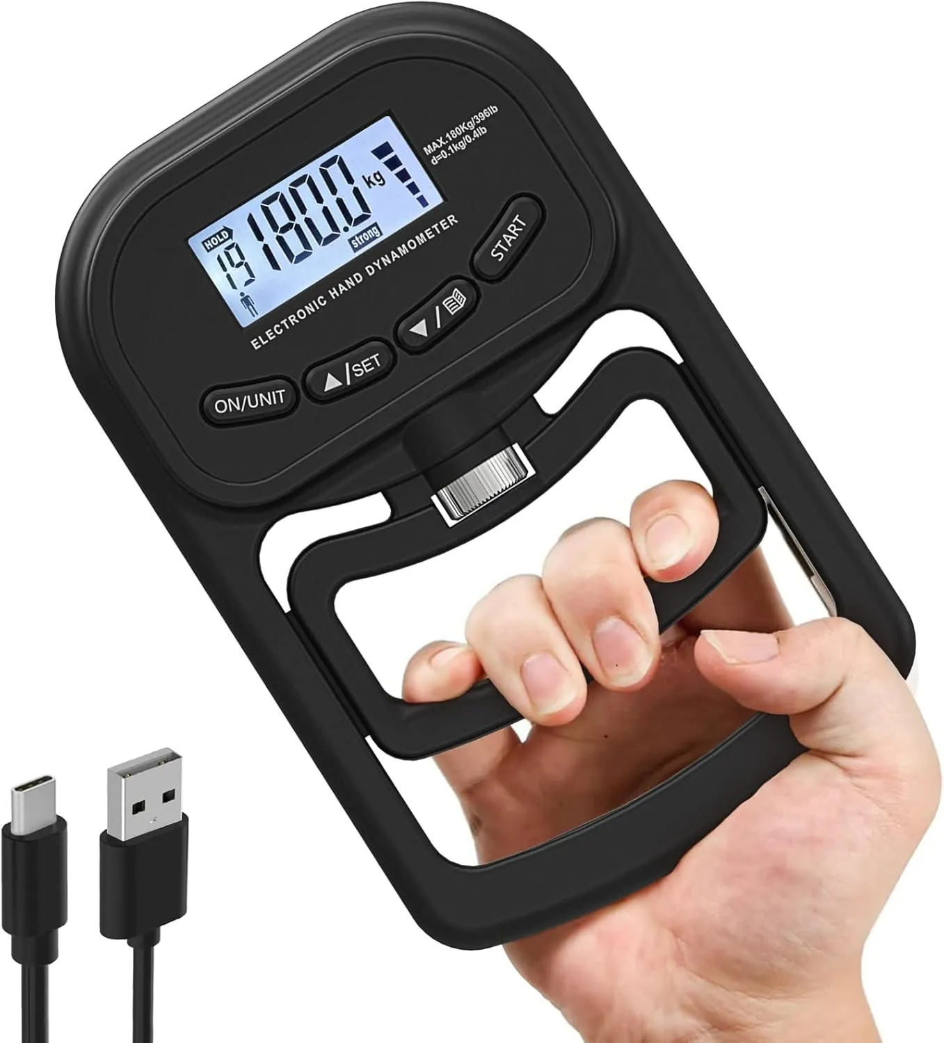 Hand Grip Dynamometer Hand Exercisers for deciduous fist upside limitation monitor Strength 396lbs / 180kg Grip Strength Trainer, Rechargeable Electronic Hand Dynamometer, Digital Grip Strength Tester with LCD Display, Adjustable 