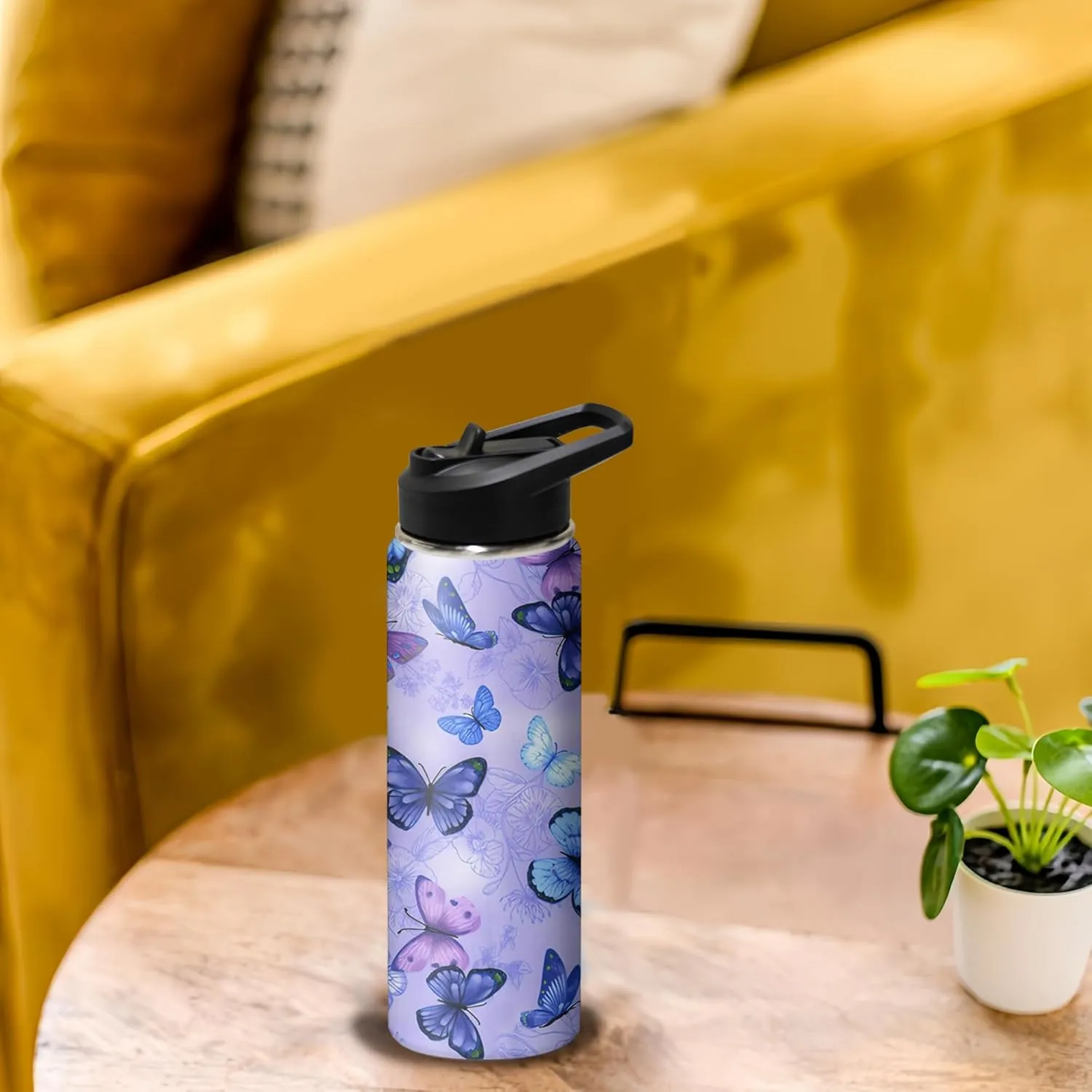 Handle and Flip Straw, Floral Sports Stainless Steel Insulated Cup, Travel Coffee Mug Tumbler, Birthday unmarried glimpse Mothers Day Chritmas Gifts for Women Animal Lovers 18oz Butterfly Water Bottle with 