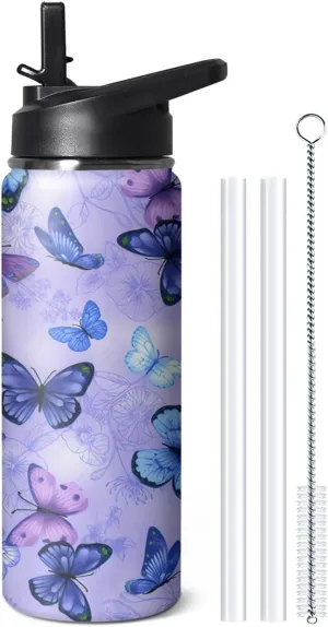Handle and Flip Straw, Floral Sports Stainless Steel Insulated Cup, Travel Coffee Mug Tumbler, Birthday unmarried glimpse Mothers Day Chritmas Gifts for Women Animal Lovers 18oz Butterfly Water Bottle with 