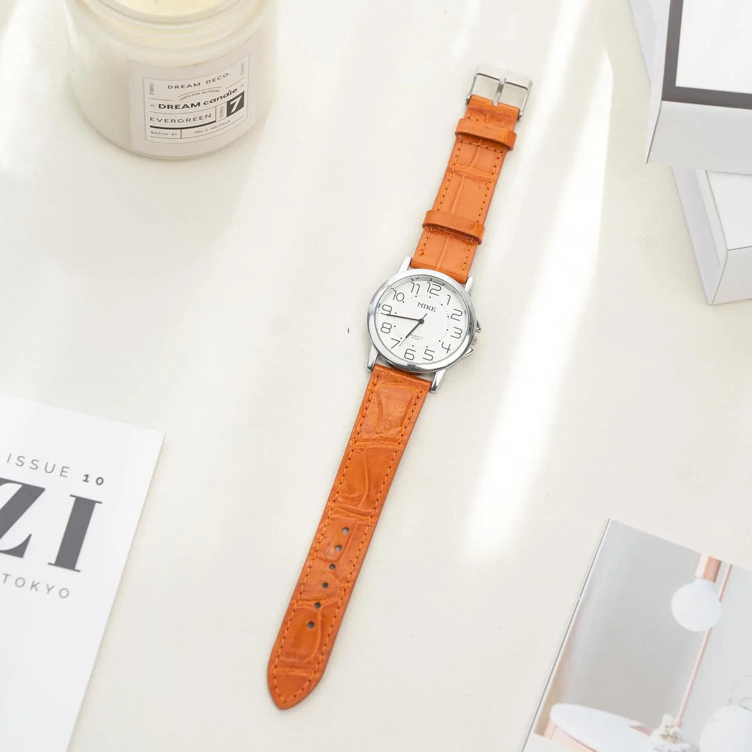 Handmade easter Leather Strap Slim Croc Replacement Wristband for Men Stainless Steel Buckle Christmas Father's Day Gift for Dad Son Husband DH-NO-153-19MM 19mm Flat Orange Leather Watch Band Quick Release 