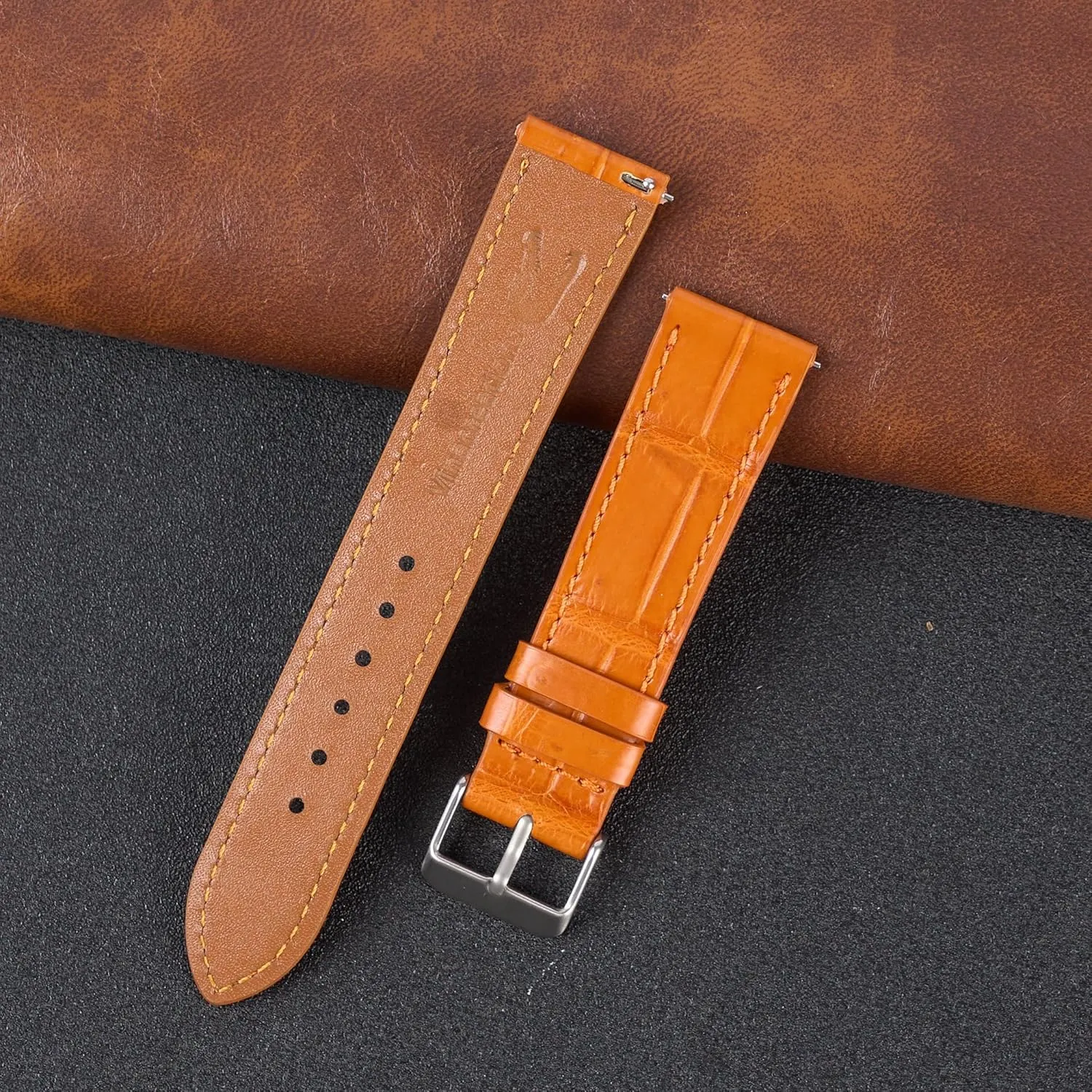 Handmade easter Leather Strap Slim Croc Replacement Wristband for Men Stainless Steel Buckle Christmas Father's Day Gift for Dad Son Husband DH-NO-153-19MM 19mm Flat Orange Leather Watch Band Quick Release 