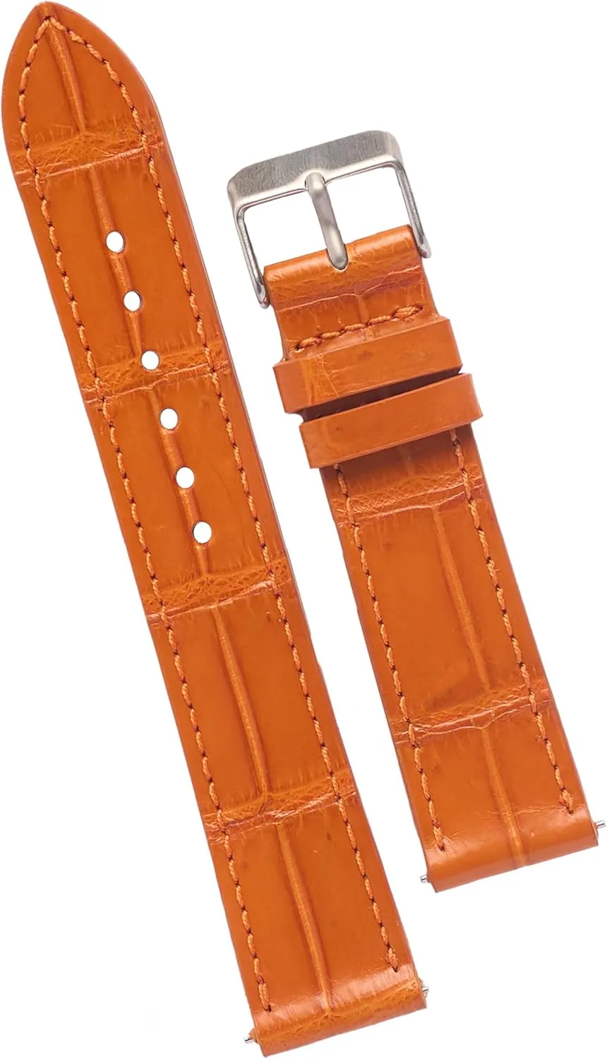 Handmade easter Leather Strap Slim Croc Replacement Wristband for Men Stainless Steel Buckle Christmas Father's Day Gift for Dad Son Husband DH-NO-153-19MM 19mm Flat Orange Leather Watch Band Quick Release 