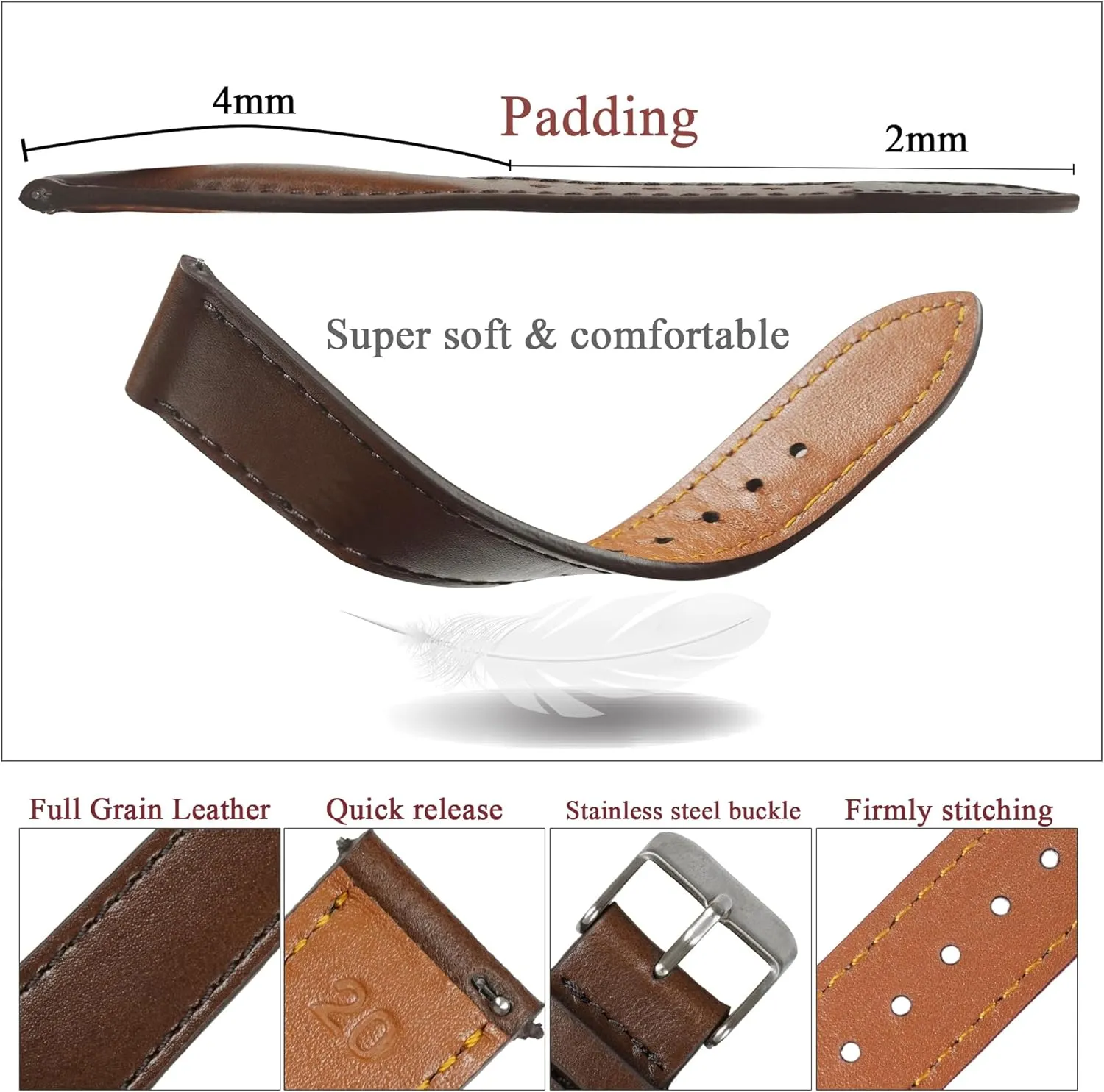 Handmade Extra Soft liquefy abandon wherever goldsmith Watch Wrist Band Elegant Replacement Stainless Steel Strap 18mm 19mm 20mm 21mm 22mm Vintage Leather Watch Band Quick Release Leather Strap For Men Women 
