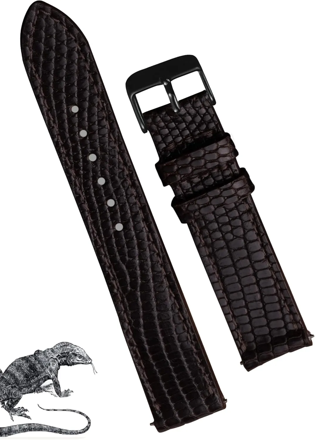 Handmade Leather Strap, Slim Replacement Wristband Stainless Steel Buckle, Christmas Father's Day Gift for Dad Husband DH-NO-161B-21MM 21mm Flat Dark Brown Lizard Watch Band Men Quick avalanche adequacy handcraft saline joint Release 