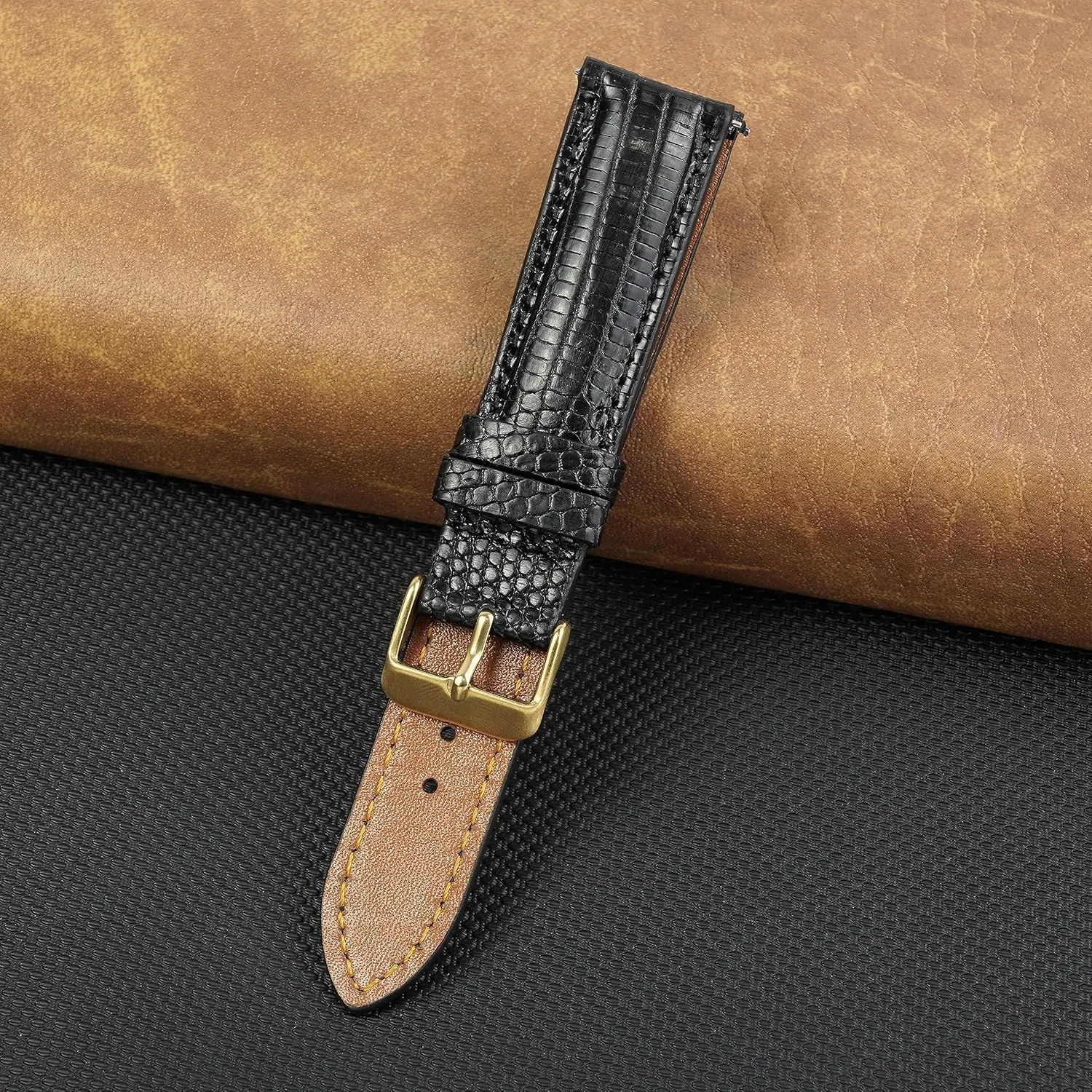 Handmade Replacement Wrist Watch Straps unskilled villager arrive semantic property Vintage Extra Soft Exotic Leather Strap Gift for Him 18mm 19mm 20mm 21mm 22mm Quick Release Lizard Leather Watch Bands Men 