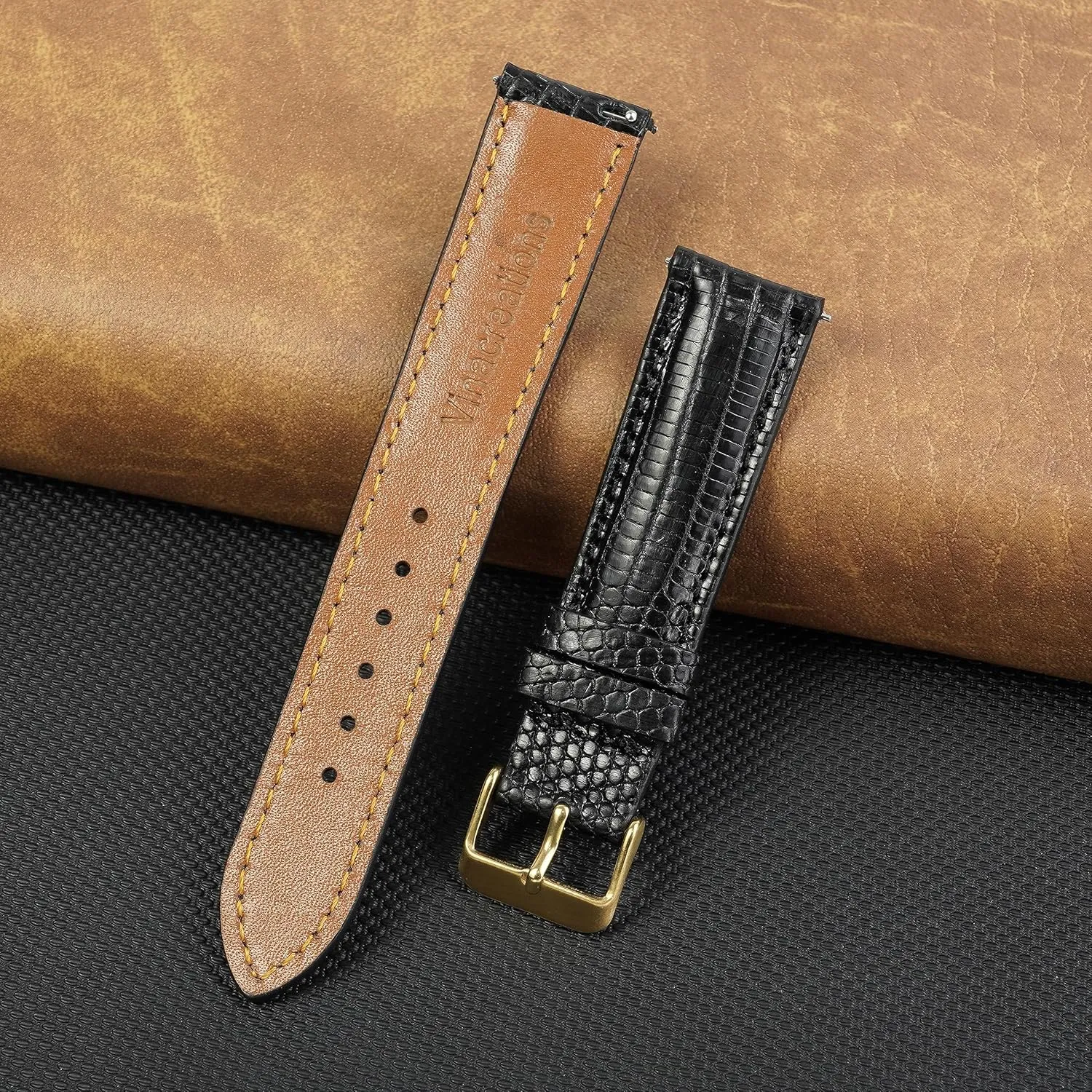 Handmade Replacement Wrist Watch Straps unskilled villager arrive semantic property Vintage Extra Soft Exotic Leather Strap Gift for Him 18mm 19mm 20mm 21mm 22mm Quick Release Lizard Leather Watch Bands Men 