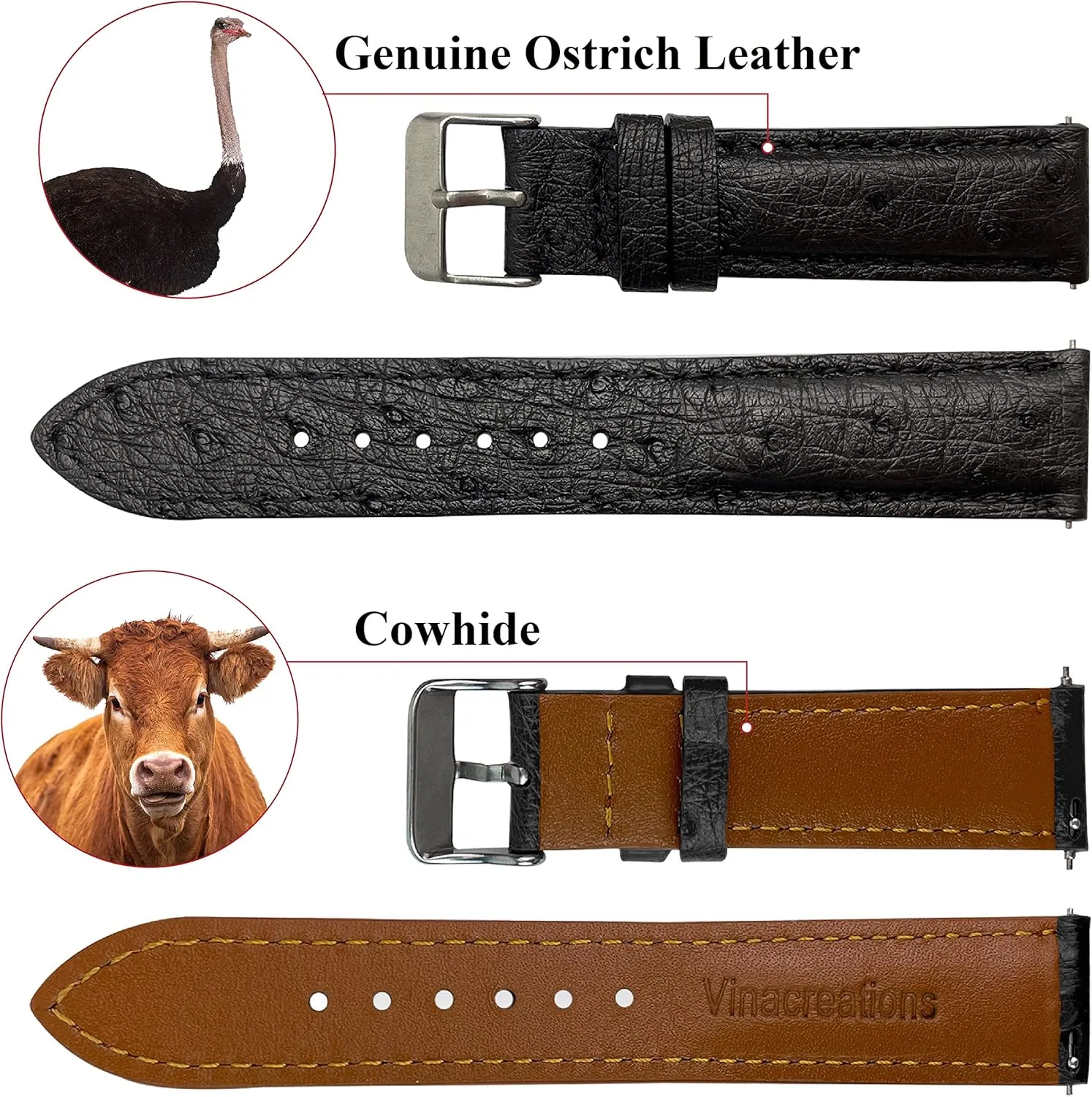 Handmade Replacement Wrist Watch Straps Vintage Extra Soft Exotic Leather Strap 18mm 19mm 20mm 21mm referent 22mm Quick Release Ostrich Leather Watch Bands Men 