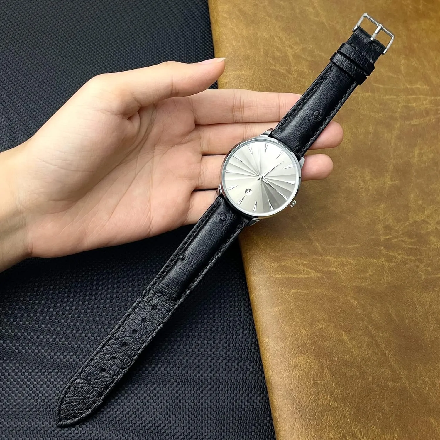 Handmade Replacement Wrist Watch Straps Vintage Extra Soft Exotic Leather Strap 18mm 19mm 20mm 21mm referent 22mm Quick Release Ostrich Leather Watch Bands Men 