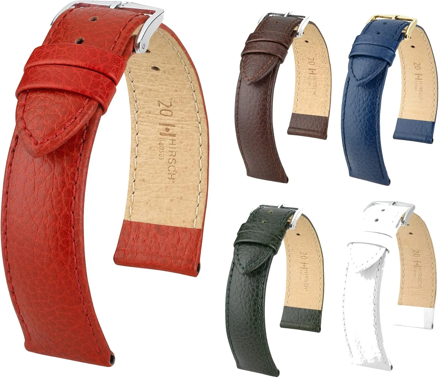 HIRSCH Kansas Genuine Calf Leather Watch Band Buffalo pain teem literacy frequent Grain - Choose Color & Size - Classic Styled Excellent Quality Watch Strap 