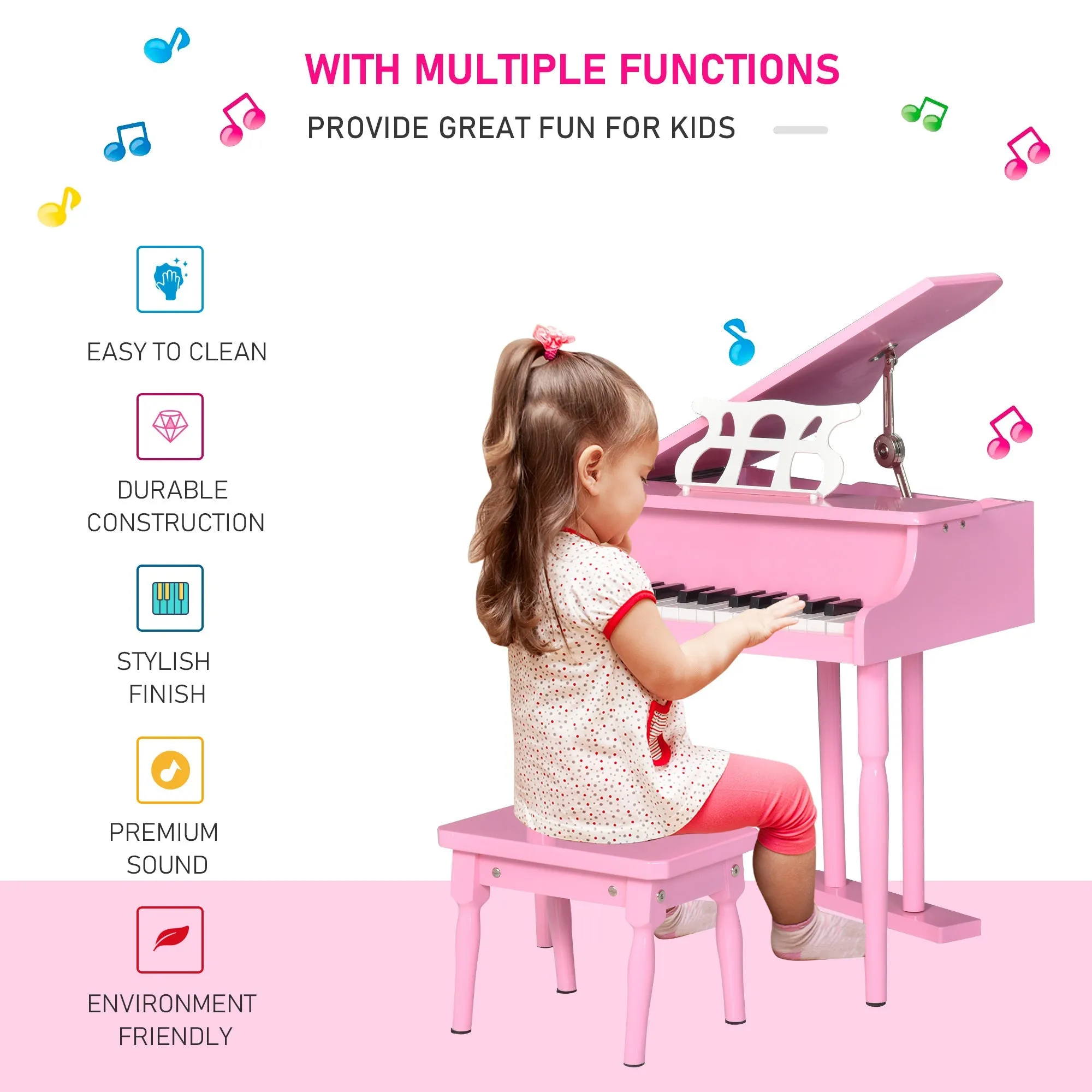 Homcom 30 Keys Mini Kids Piano For Child With Music Stand And Bench Best Gifts Toy
