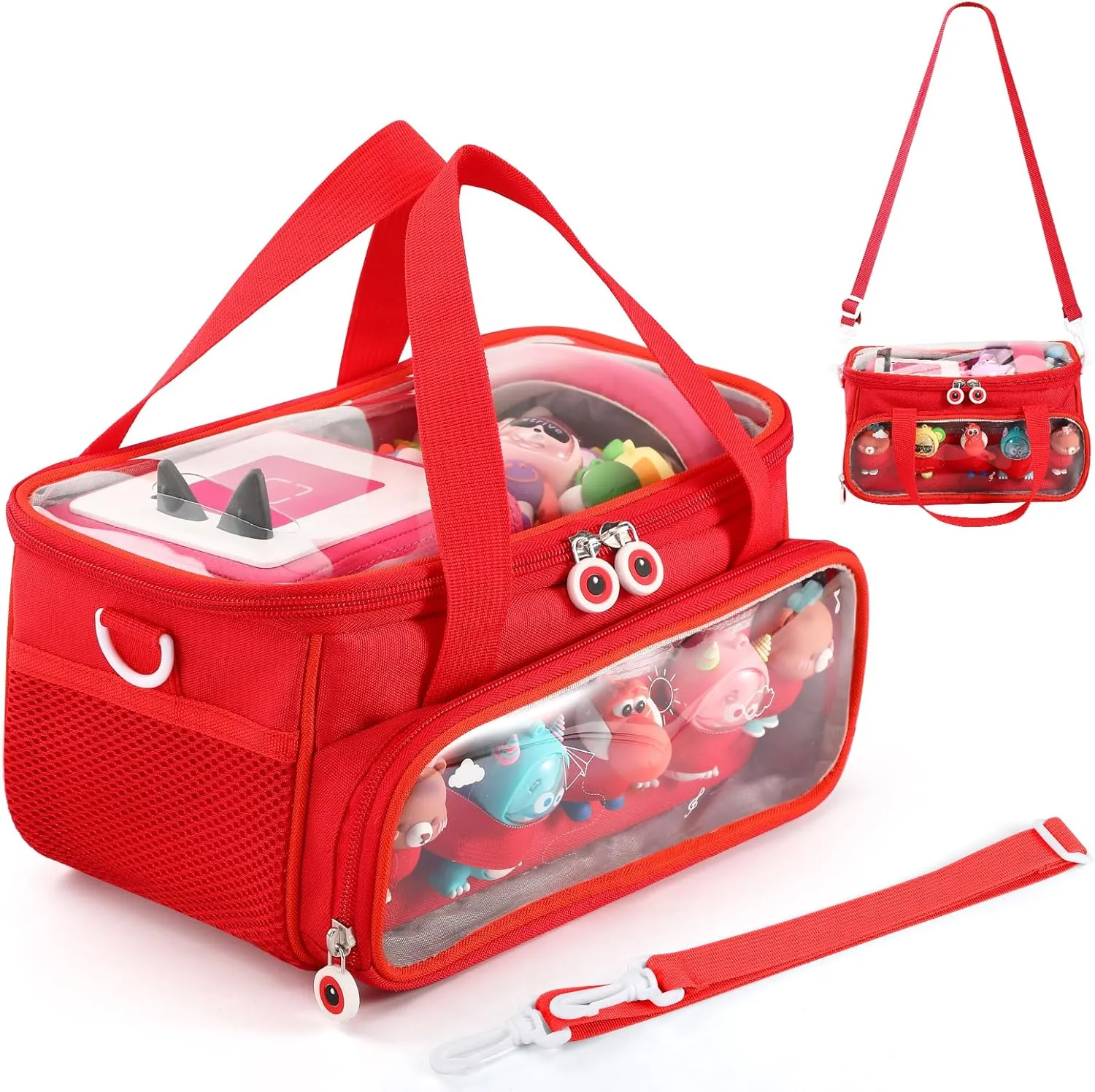 Home Outdoor Hand Bag for Audio Player and Dolls (Red) fabric Carrying Case for Toniebox Starter Set and Figurines, Storage Carrier Bag for Tonie Characters with Shoulder Strap and Handle, 