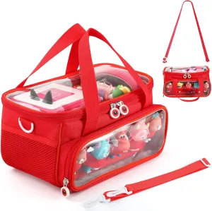 Home Outdoor Hand Bag for Audio Player and Dolls (Red) fabric Carrying Case for Toniebox Starter Set and Figurines, Storage Carrier Bag for Tonie Characters with Shoulder Strap and Handle, 