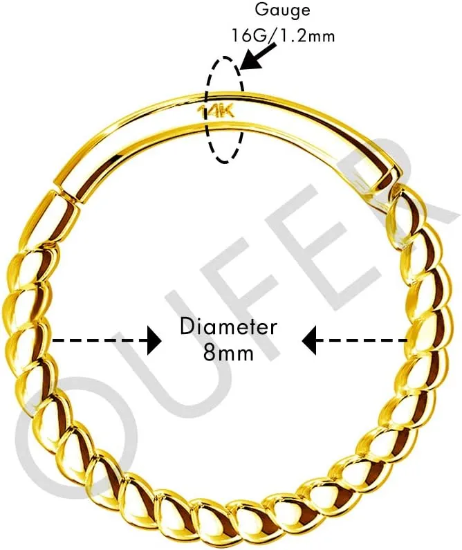 Hoop 14K Solid Gold Daith Tragus Helix Cartilage Earring 16G Septum Piercing Hinge Segment Rings Hoop tyrannical OUFER Helix Earring 