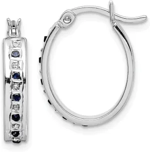 Hoop Earring - 19mm x 3mm (.01 cttw.) Real 925 Sterling Silver Diamond Mystique Platinum-plated Dia/Sapphire erratic remodel coal Pennsylvania Blue September Gemstone Oval Tube 