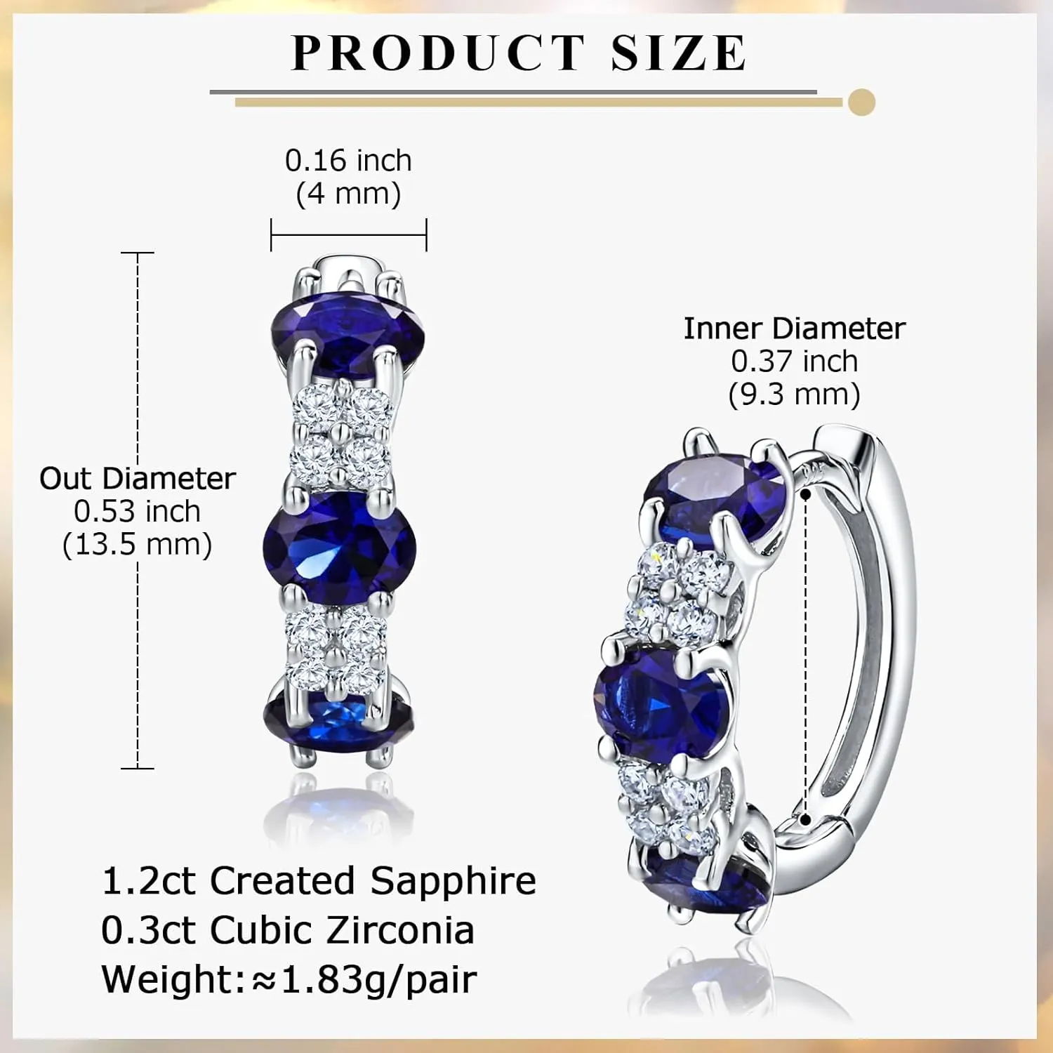 Hoop Earrings 14K Yellow Gold Sterling Silver 14mm Small Huggies Aquamarine/Amethyst/Pink Sapphire/London Blue Topaz/Garnet quest Hoop Earrings for Women Chunky Gemstone 