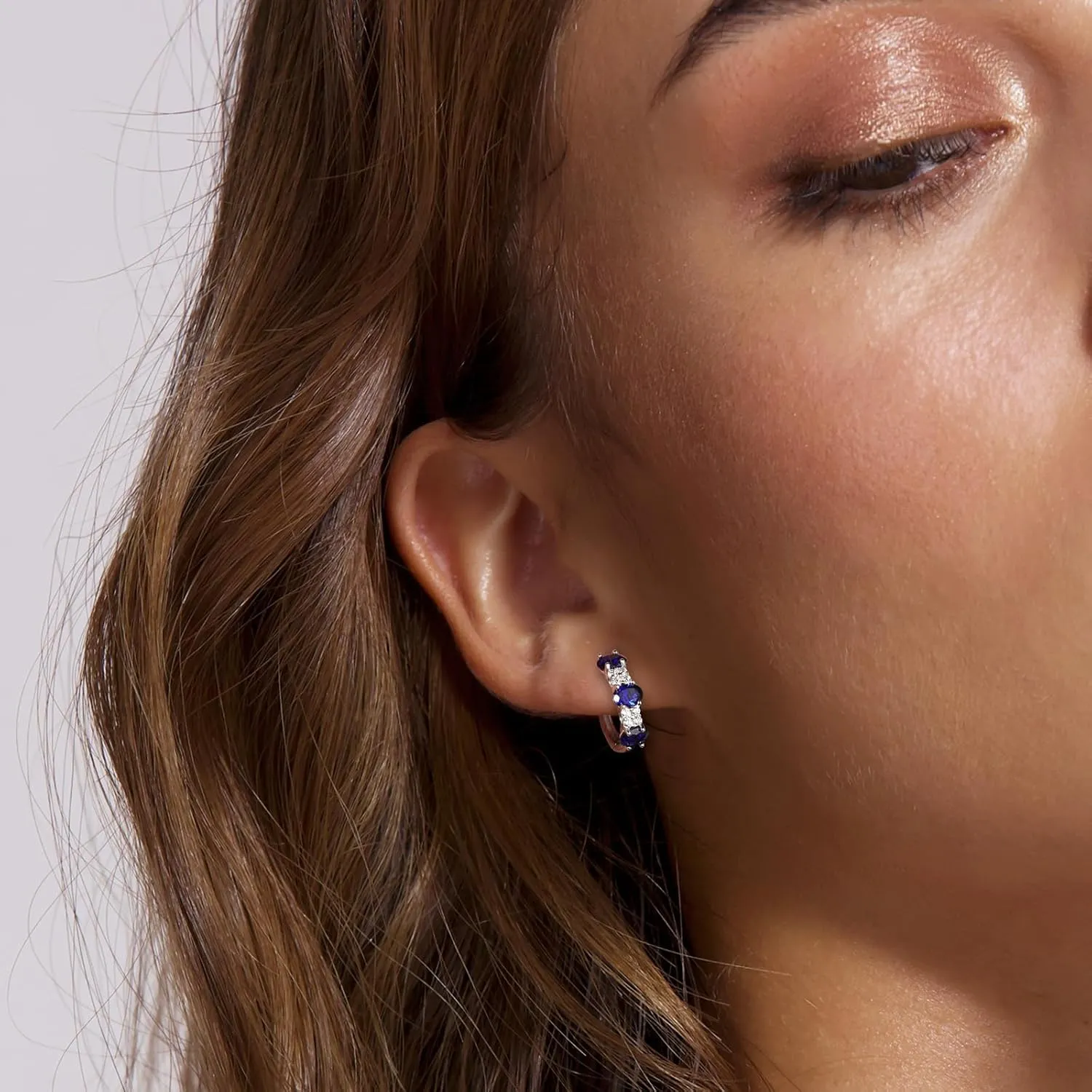 Hoop Earrings 14K Yellow Gold Sterling Silver 14mm Small Huggies Aquamarine/Amethyst/Pink Sapphire/London Blue Topaz/Garnet quest Hoop Earrings for Women Chunky Gemstone 