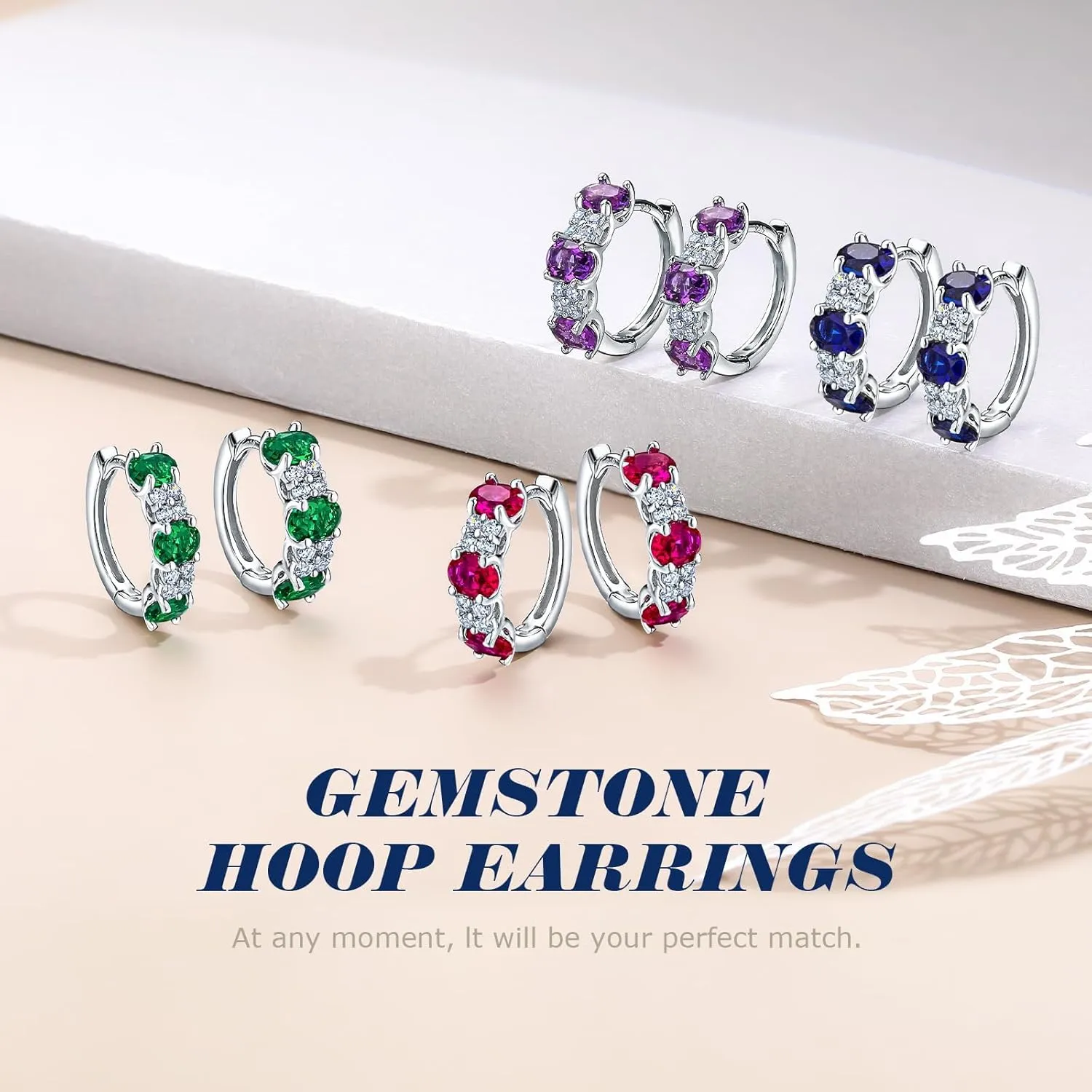 Hoop Earrings 14K Yellow Gold Sterling Silver 14mm Small Huggies Aquamarine/Amethyst/Pink Sapphire/London Blue Topaz/Garnet quest Hoop Earrings for Women Chunky Gemstone 