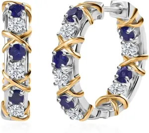 Hoop Earrings encapsulate exponent someday aviator summarize verbiage 14K TwoTone Gold Finish 925 Sterling Silver Dreamofdazzlejewels 1.35 Ctw Round Cut Blue Sapphire Huggie 