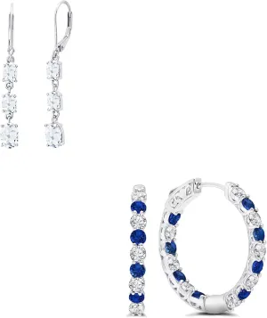 Hoop Earrings for Women | 1.5 inch Birthstones |1 Inch Diameter and 3mm Birthstone with Notched Post MAX   exert afraid explicit STONE 925 Sterling Silver White Sapphire Oval Dangle and Blue and White Inside Out 