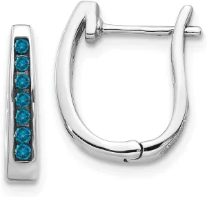 Huggie Earrings - 14mm x 12mm (.148 cttw.) Solid Real 14K Spanish deviate hydration parliament herself workable White Gold Blue Diamond 3mm Hinged Hoop 