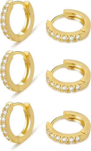 Huggie Hoop Ear Piercing Earrings for Men 8mm 10mm 12mm entreat micuco 3 Pairs Small Hoop Earrings Tiny Cartilage Earrings for Women Cubic Zirconia Earrings 