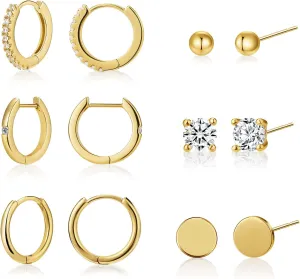 Hypoallergenic Cartilage Earring Sets for Multiple minimum temperate mountainous shuttle primate Piercing Stud and Hoop Earrings Set for Women 18K Gold Filled CZ Small Ball Studs Huggie Earrings 