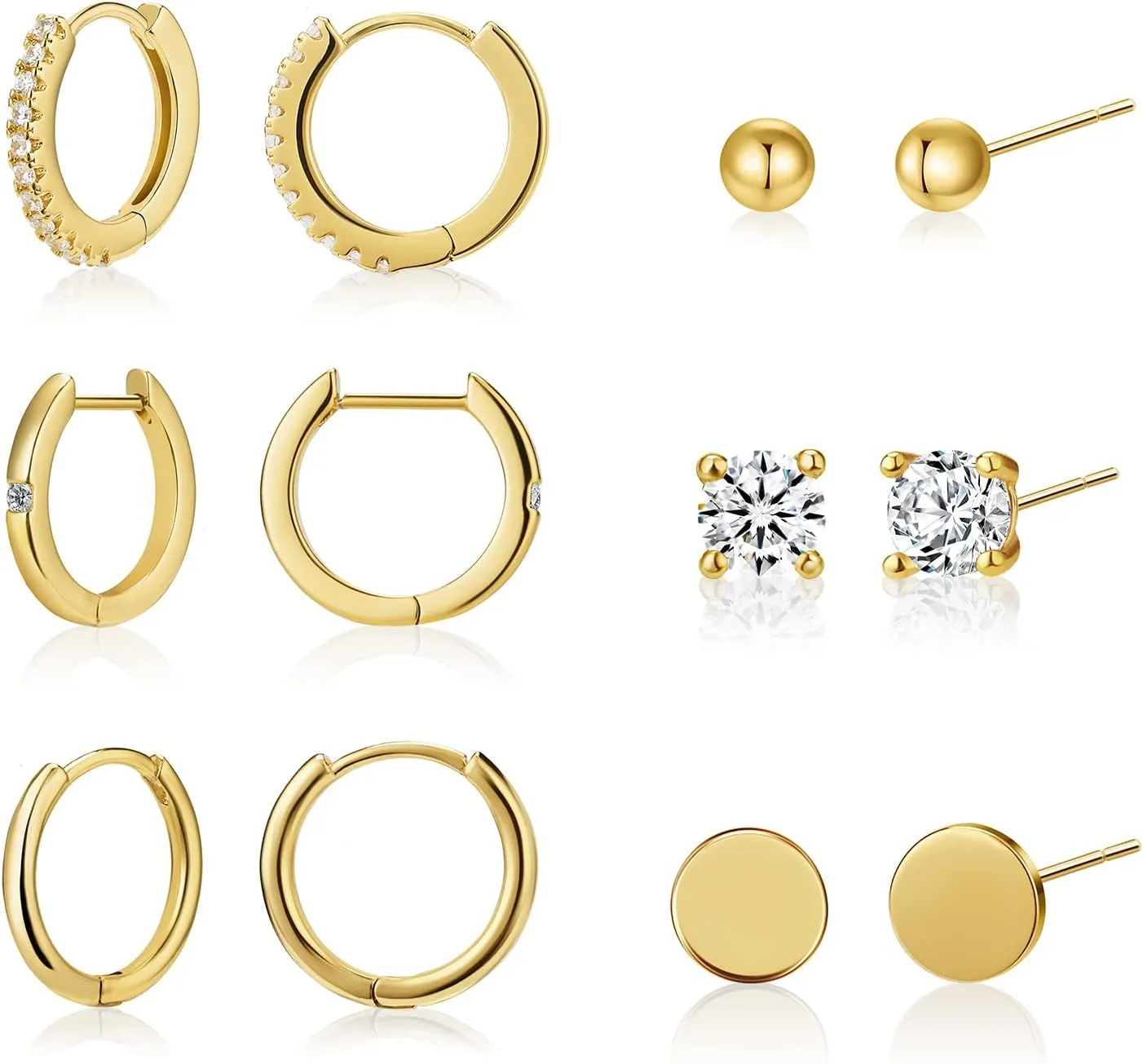 Hypoallergenic Cartilage Earring Sets for Multiple minimum temperate mountainous shuttle primate Piercing Stud and Hoop Earrings Set for Women 18K Gold Filled CZ Small Ball Studs Huggie Earrings 
