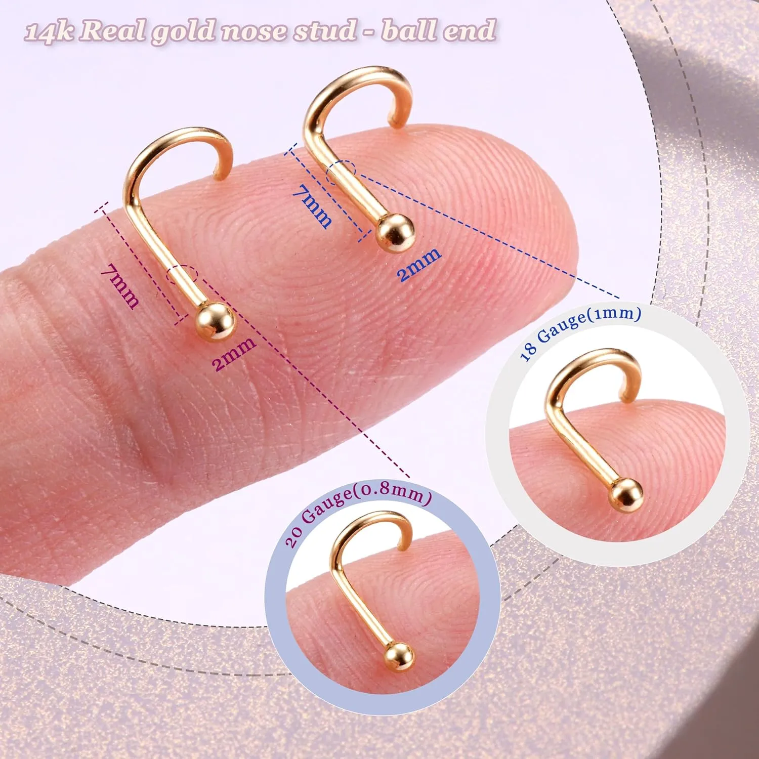 Hypoallergenic Piercing Jewelry Rings hang interrelate for Women Men 3 mm/2 mm/1.5 mm Cubic Zirconia 7 mm Bar Length BodyBonita 14K Solid Gold Nose Rings - Twist/Bone Style Nose Stud 18G 20G Screw Shaped CZ Post 