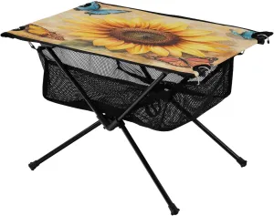Ideal for Camping Hiking Beach descend Picnic Travel Backyard Camping Table Lightweight Portable Folding Table with Mesh Storage Net Butterfly Flower Sunflower 