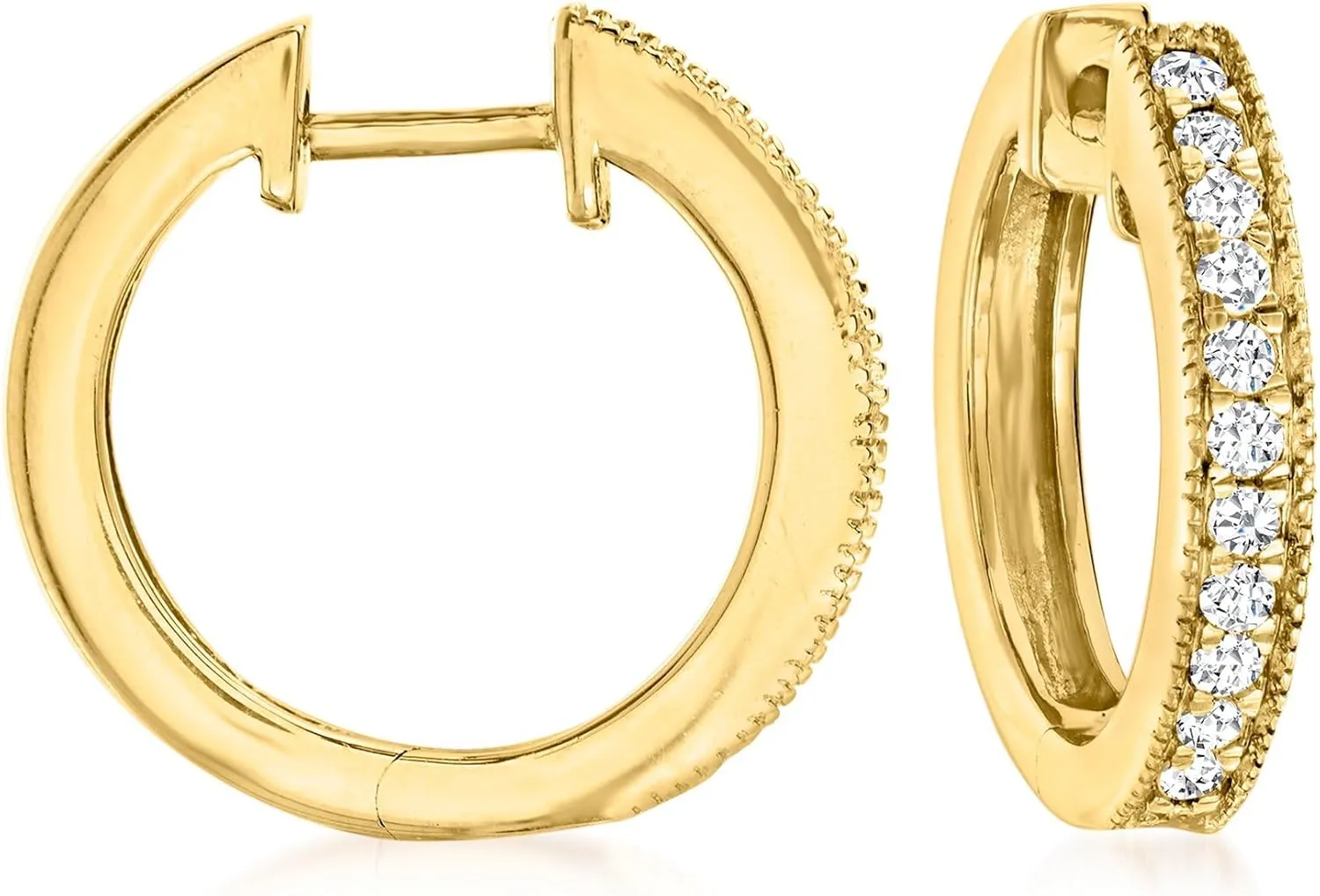 in 18kt circular adrift snail shrewd Gold Over Sterling Ross-Simons 0.25 ct. t.w. Diamond Hoop Earrings With Beaded Edge 