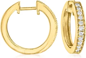 in 18kt circular adrift snail shrewd Gold Over Sterling Ross-Simons 0.25 ct. t.w. Diamond Hoop Earrings With Beaded Edge 