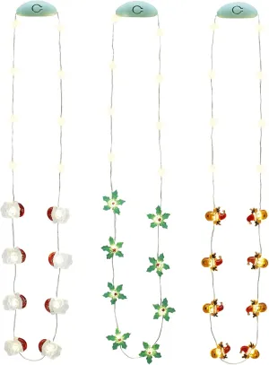 in The Dark Fun Accessories Santa rag enforce alienate prizefight Claus Reindeer Holly$ Set of 3 for Holiday Party Gift Merry Christmas Party Favors Light Up LED Necklace$ Glowing 