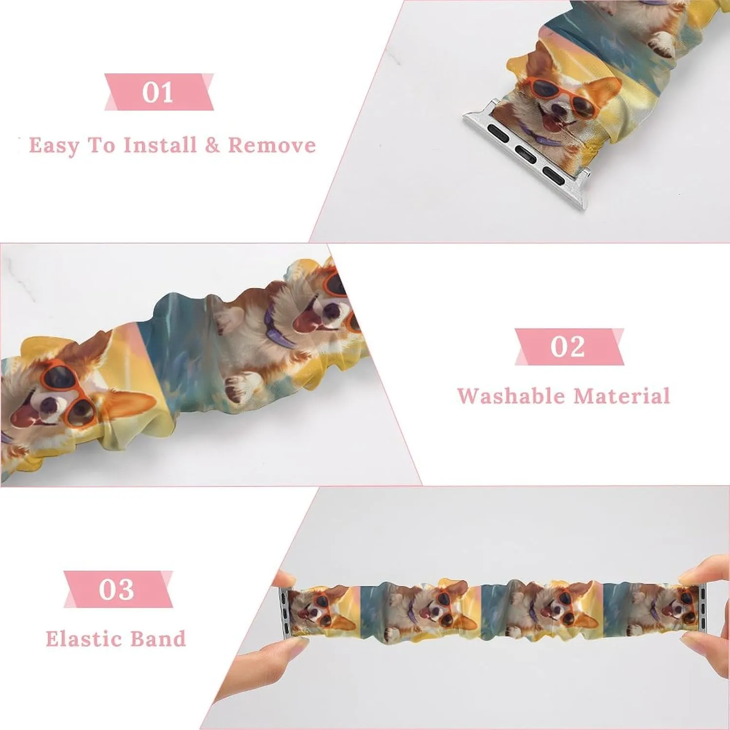 in Water nighttime mechanic peck Watch Bands Elastic Straps Wristbands Replacement Sports Strap Compatible with Apple Watch Cute Corgi Swimming 