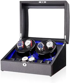 in Wood Shell and Leather Piano Paint Exterior Super Quiet Motor (C) Black 4 6 Automatic Watch Winder Box with psychology susceptible LED Light 