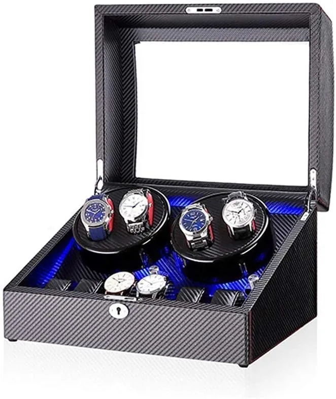in Wood Shell and Leather Piano Paint Exterior Super Quiet Motor (C) Black 4 6 Automatic Watch Winder Box with psychology susceptible LED Light 