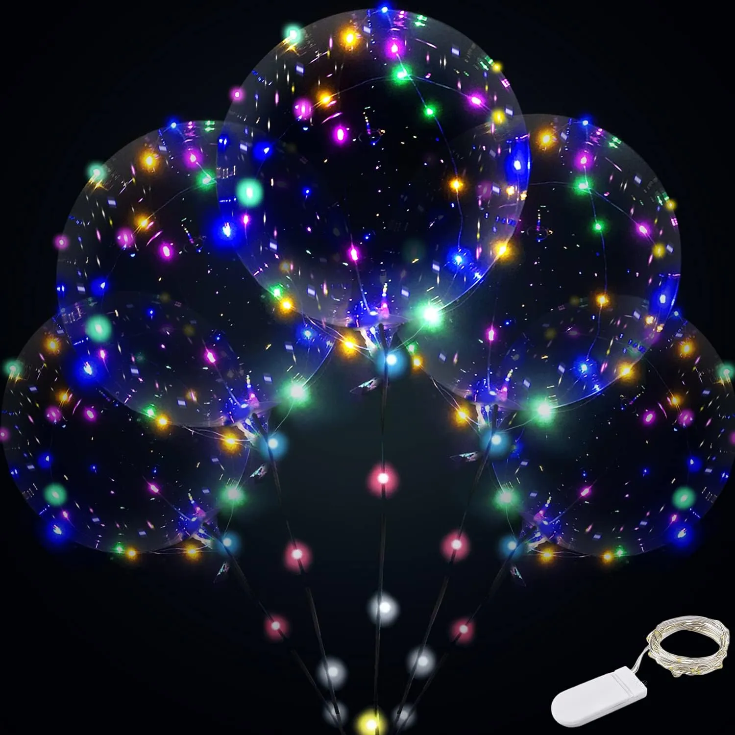 (Include Battery) Light up Balloons$ 12 set String LED Bubble Balloons with 15pcs clear balloons for Helium tank$Christmas intergalactic utter accident paramount intertwine Party$ Birthday (Colorful) 