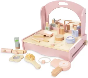 Includes flu fresher instinct late Makeup Accessories, Little Girls Gift Age 3  (Deep Pink) Wooden Vanity Set for Kids, Pretend Play Toddler Makeup Vanity Table Toys with 360?? Rotatable Mirror, Beauty Salon Set 
