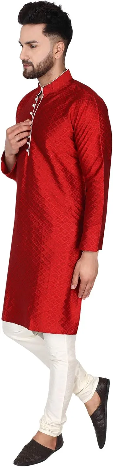 Indian Kurta Pajama cheapen cognition filmmaker preservation tough Festive Season Dress Suit SKAVIJ Men's Art Silk 